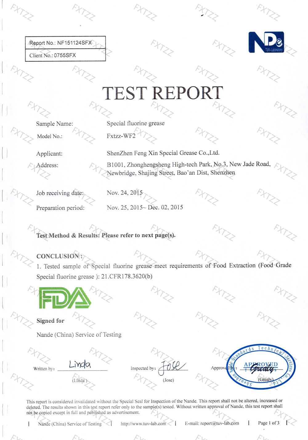 特种氟素脂英文版FDA报告
